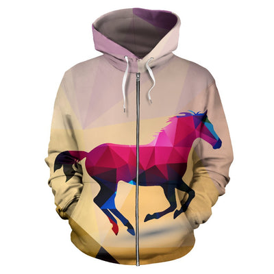 Horse Design Colorful All Over Zip Up Hoodie