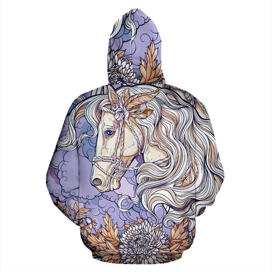 Horse Floral Women Men Zip Up Hoodie