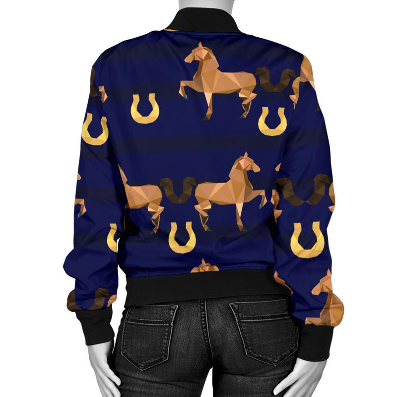 Horse Luxury Themed Pattern Print Women Casual Bomber Jacket