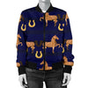 Horse Luxury Themed Pattern Print Women Casual Bomber Jacket