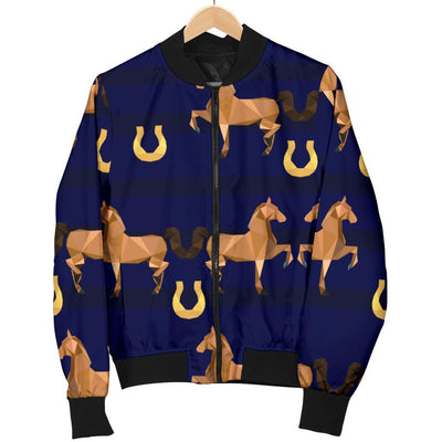 Horse Luxury Themed Pattern Print Women Casual Bomber Jacket