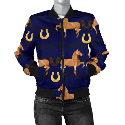 Horse Luxury Themed Pattern Print Women Casual Bomber Jacket