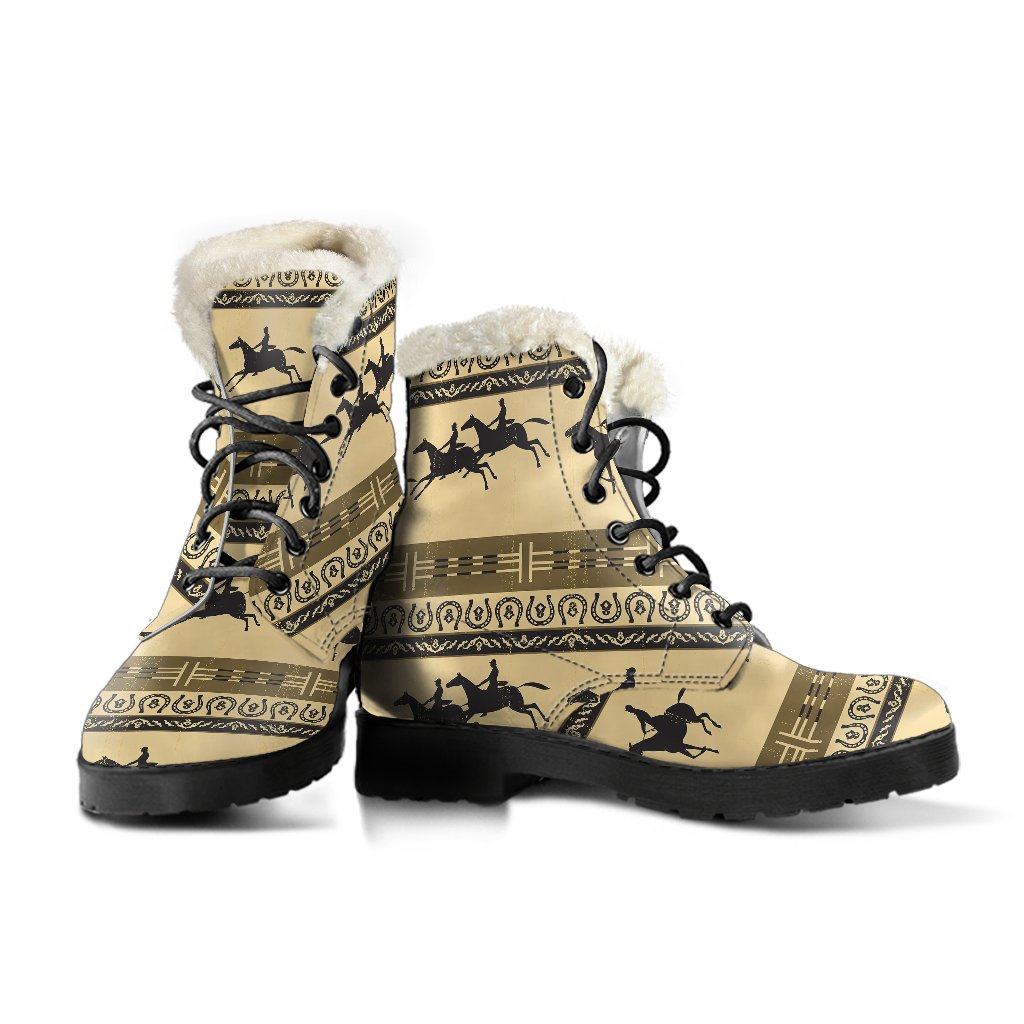 Horse Pattern Print Faux Fur Leather Boots