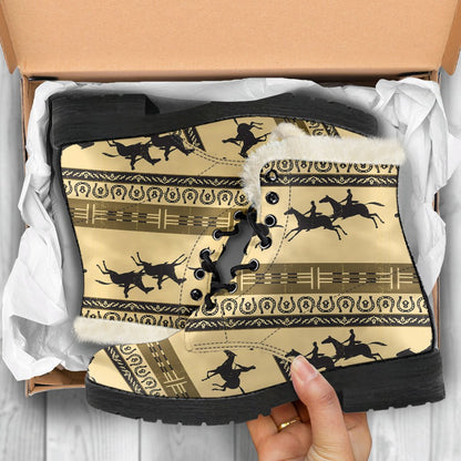 Horse Pattern Print Faux Fur Leather Boots