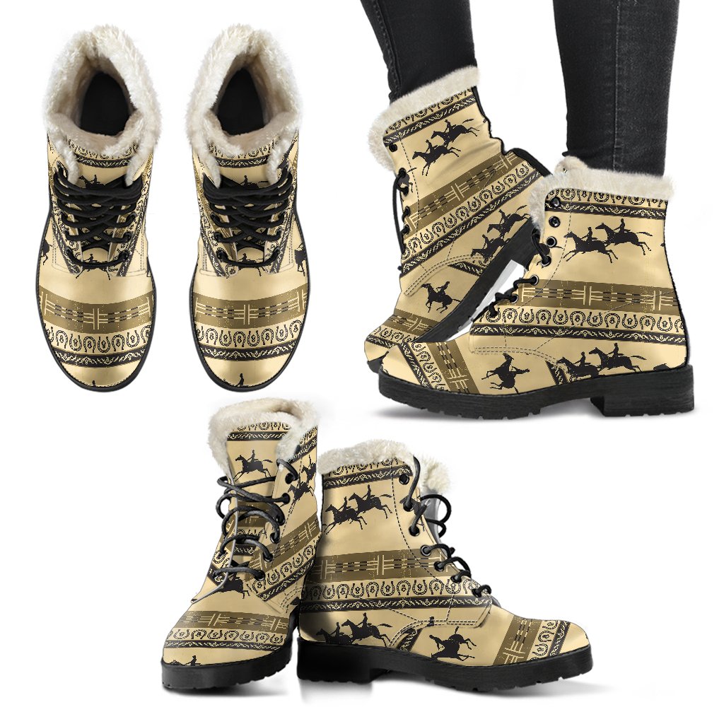 Horse Pattern Print Faux Fur Leather Boots