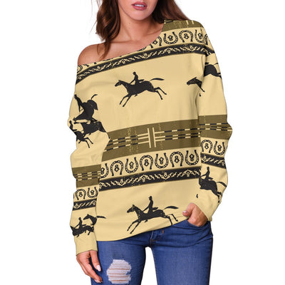 Horse Pattern Print Off Shoulder Sweatshirt