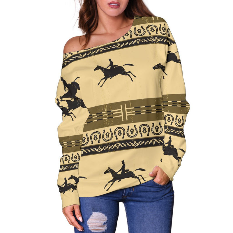 Horse Pattern Print Off Shoulder Sweatshirt