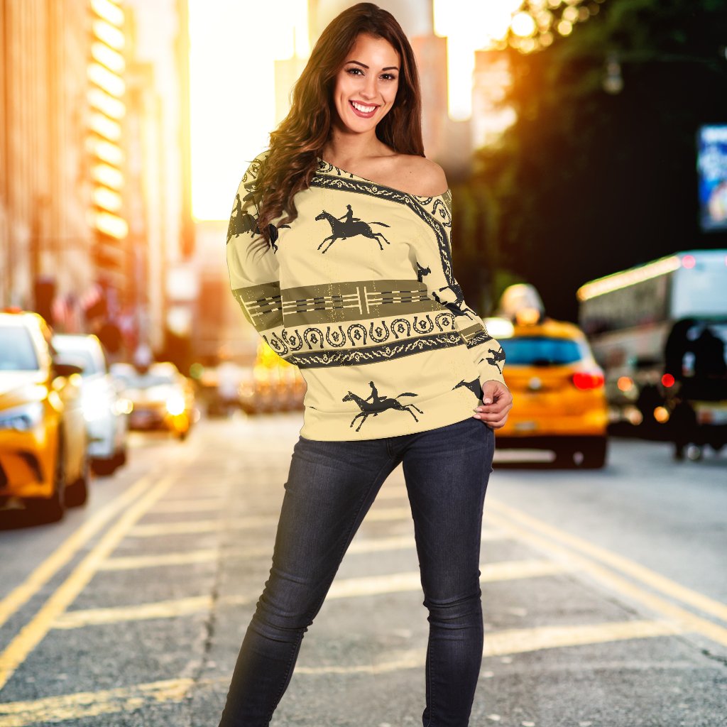 Horse Pattern Print Off Shoulder Sweatshirt