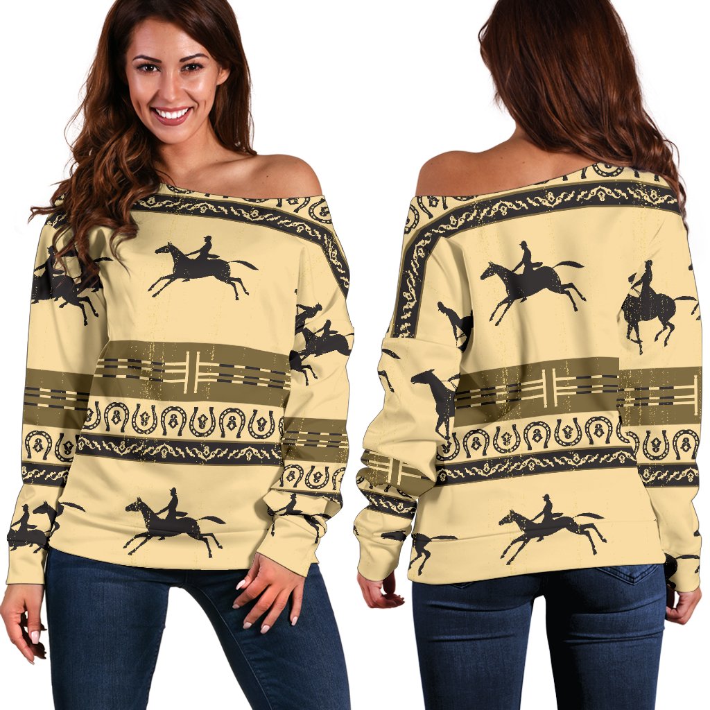 Horse Pattern Print Off Shoulder Sweatshirt