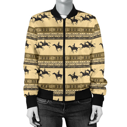 Horse Pattern Print Women Casual Bomber Jacket
