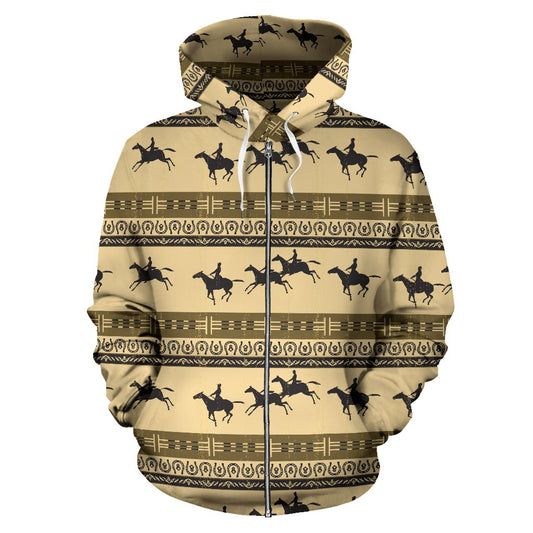 Horse Pattern Prnt All Over Zip Up Hoodie