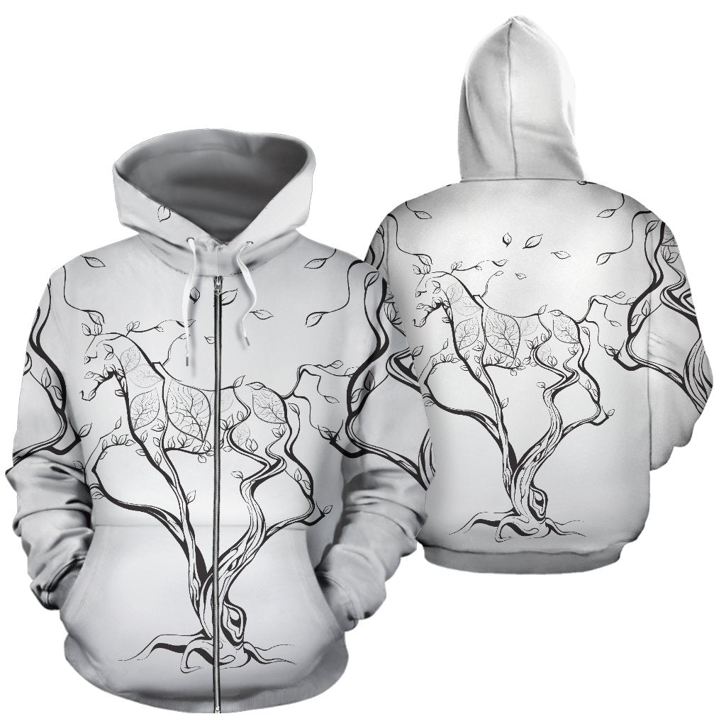 Horse Tree Design All Over Zip Up Hoodie