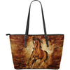Horse water color paint Large Leather Tote Bag