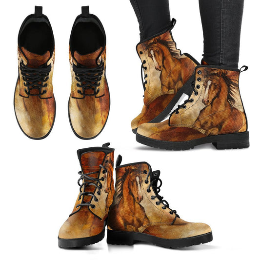 Horse water color paint Women & Men Leather Boots