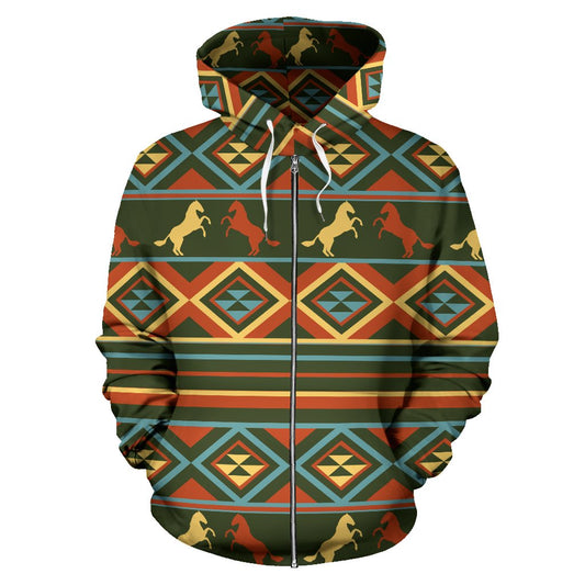 Horse Western Pattern All Over Zip Up Hoodie