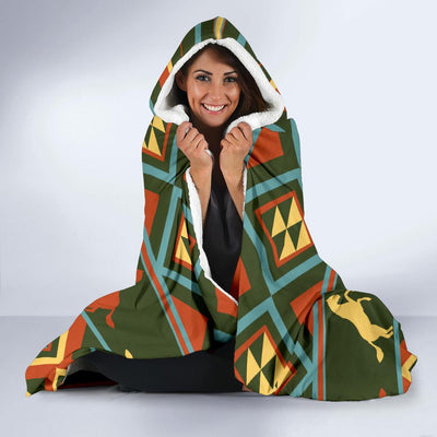 Horse Western Pattern Hooded Blanket-JORJUNE.COM