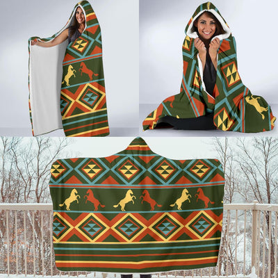 Horse Western Pattern Hooded Blanket-JORJUNE.COM