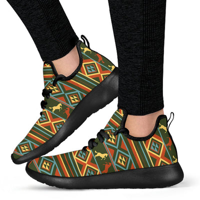 Horse Western Pattern Mesh Knit Sneakers Shoes