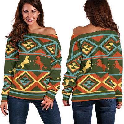 Horse Western Pattern Off Shoulder Sweatshirt