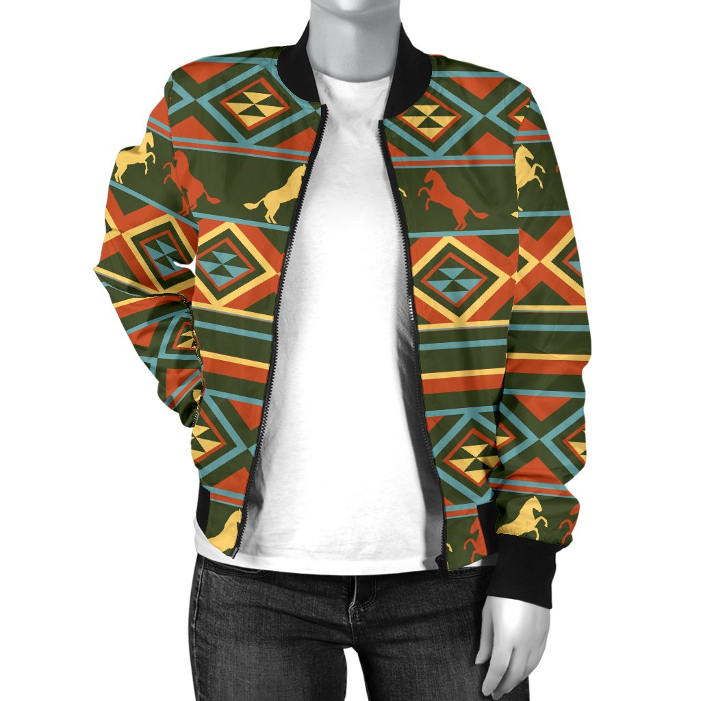Horse Western Pattern Women Casual Bomber Jacket
