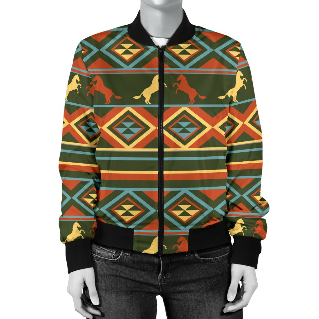 Horse Western Pattern Women Casual Bomber Jacket