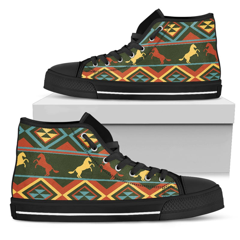 Horse Western Pattern Women High Top Shoes