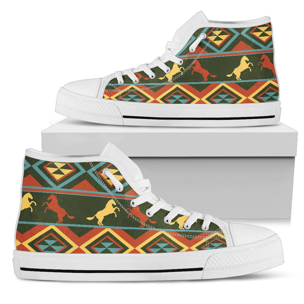 Horse Western Pattern Women High Top Shoes