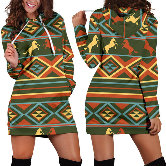 Horse Western Pattern Women Hoodie Dress