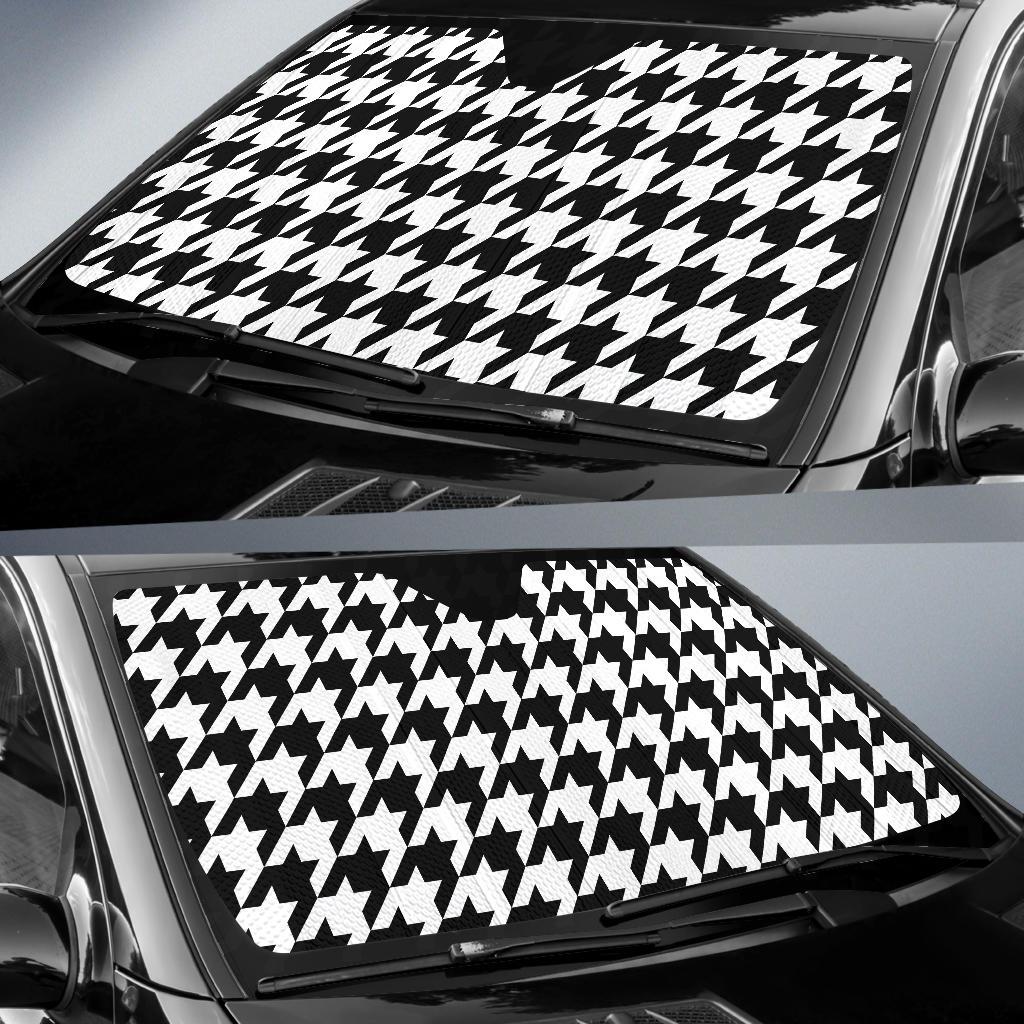 Houndstooth Black White Pattern Print Design 05 Car Sun Shade-JORJUNE.COM