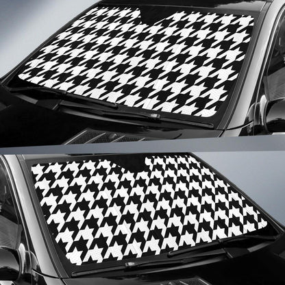Houndstooth Black White Pattern Print Design 05 Car Sun Shade-JORJUNE.COM