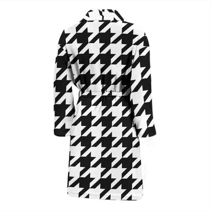 Houndstooth Black White Pattern Print Design 05 Men Bathrobe-JORJUNE.COM