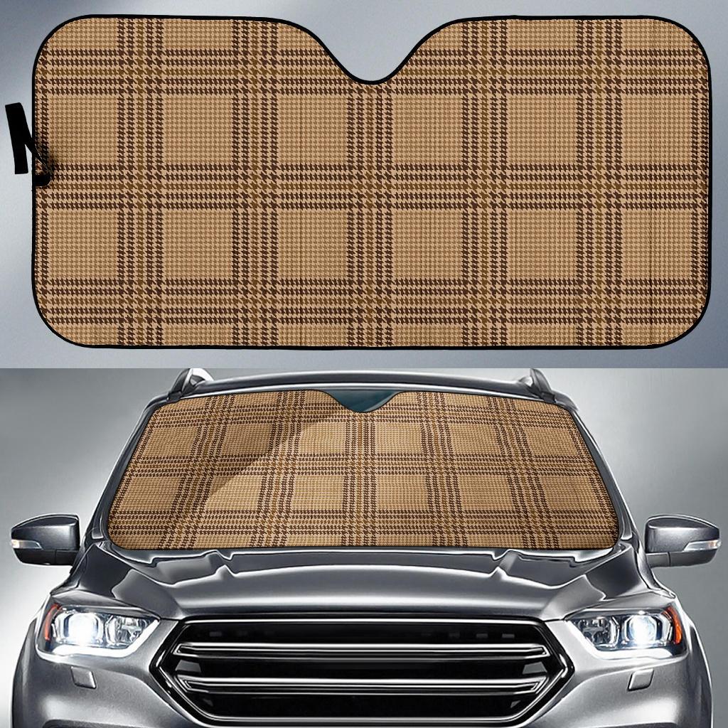 Houndstooth Brown Pattern Print Design 04 Car Sun Shade-JORJUNE.COM