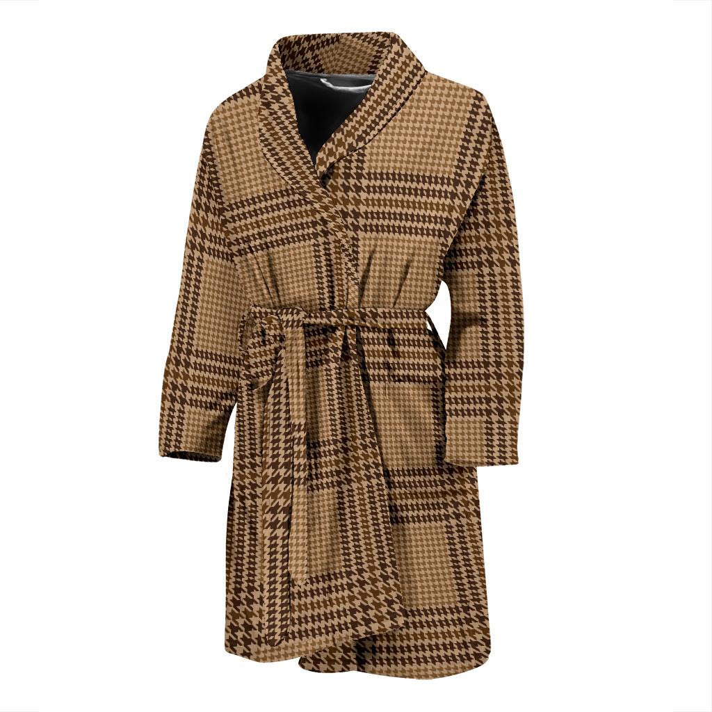 Houndstooth Brown Pattern Print Design 04 Men Bathrobe-JORJUNE.COM