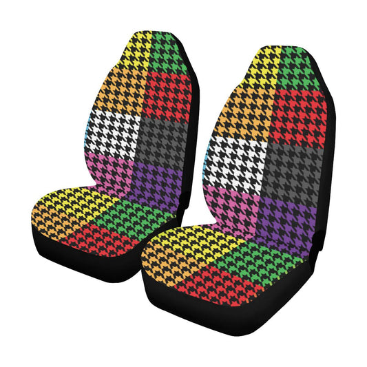 Houndstooth Colorful Pattern Print Design 01 Car Seat Covers (Set of 2)-JORJUNE.COM