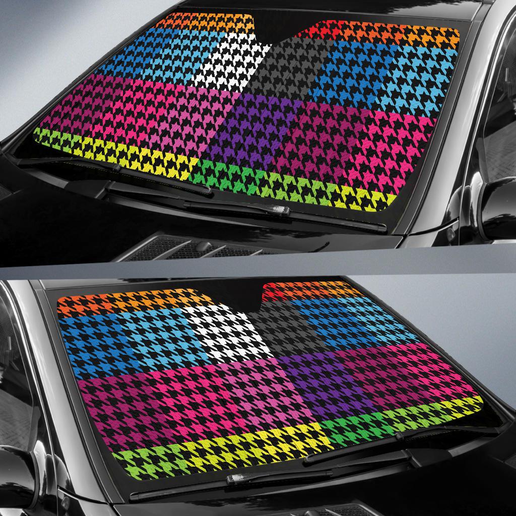 Houndstooth Colorful Pattern Print Design 01 Car Sun Shade-JORJUNE.COM