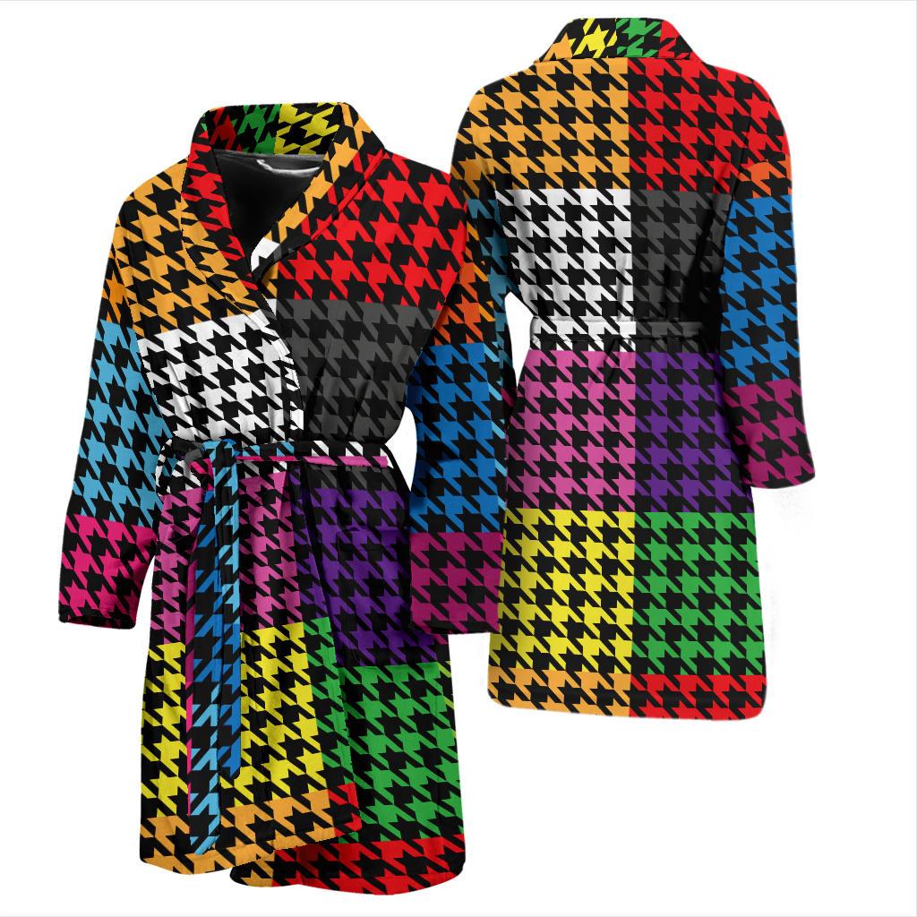 Houndstooth Colorful Pattern Print Design 01 Men Bathrobe-JORJUNE.COM