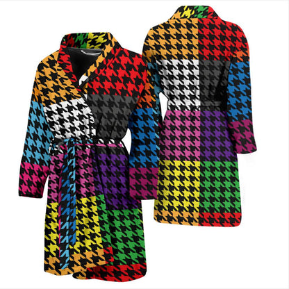Houndstooth Colorful Pattern Print Design 01 Men Bathrobe-JORJUNE.COM