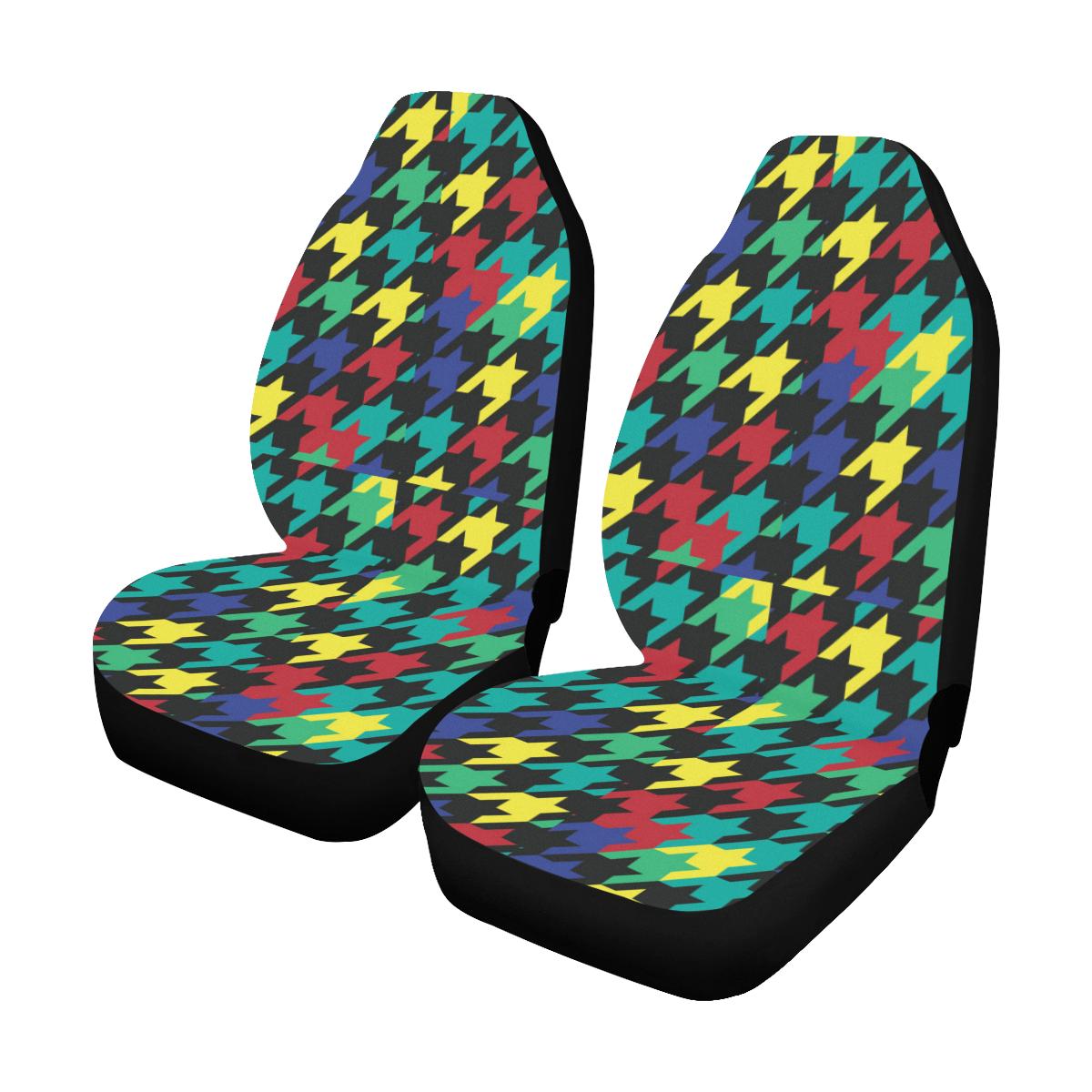 Houndstooth Colorful Pattern Print Design 02 Car Seat Covers (Set of 2)-JORJUNE.COM