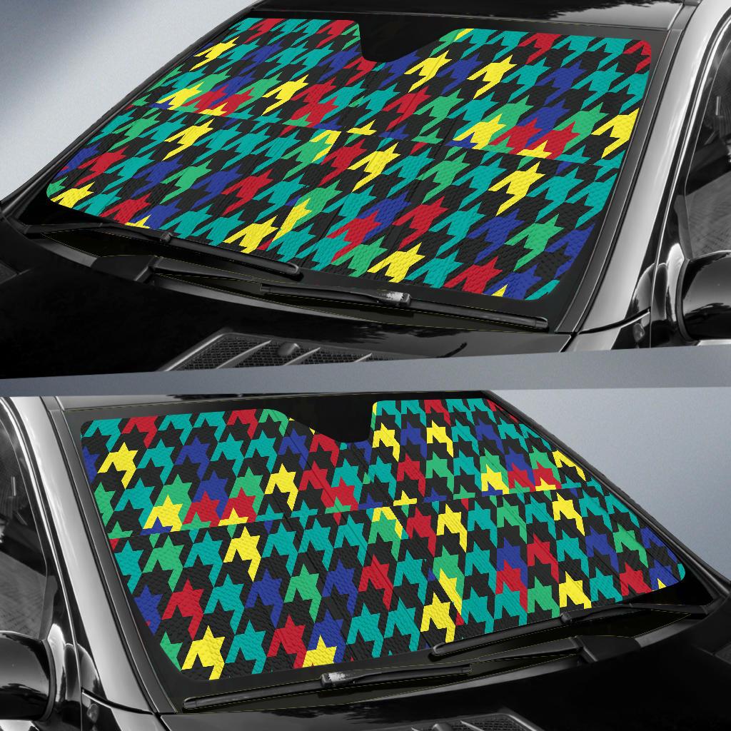 Houndstooth Colorful Pattern Print Design 02 Car Sun Shade-JORJUNE.COM
