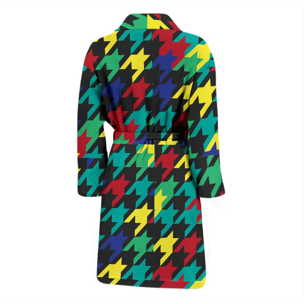 Houndstooth Colorful Pattern Print Design 02 Men Bathrobe-JORJUNE.COM