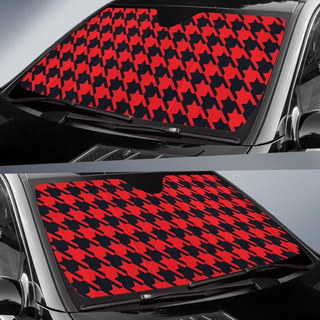 Houndstooth Red Pattern Print Design 03 Car Sun Shade-JORJUNE.COM