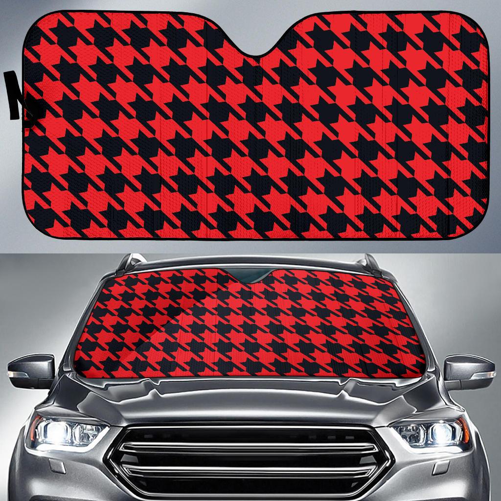Houndstooth Red Pattern Print Design 03 Car Sun Shade-JORJUNE.COM