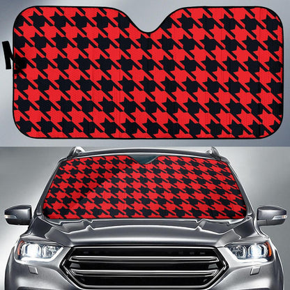 Houndstooth Red Pattern Print Design 03 Car Sun Shade-JORJUNE.COM
