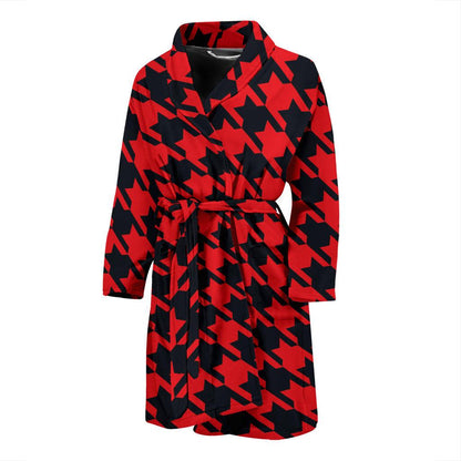 Houndstooth Red Pattern Print Design 03 Men Bathrobe-JORJUNE.COM