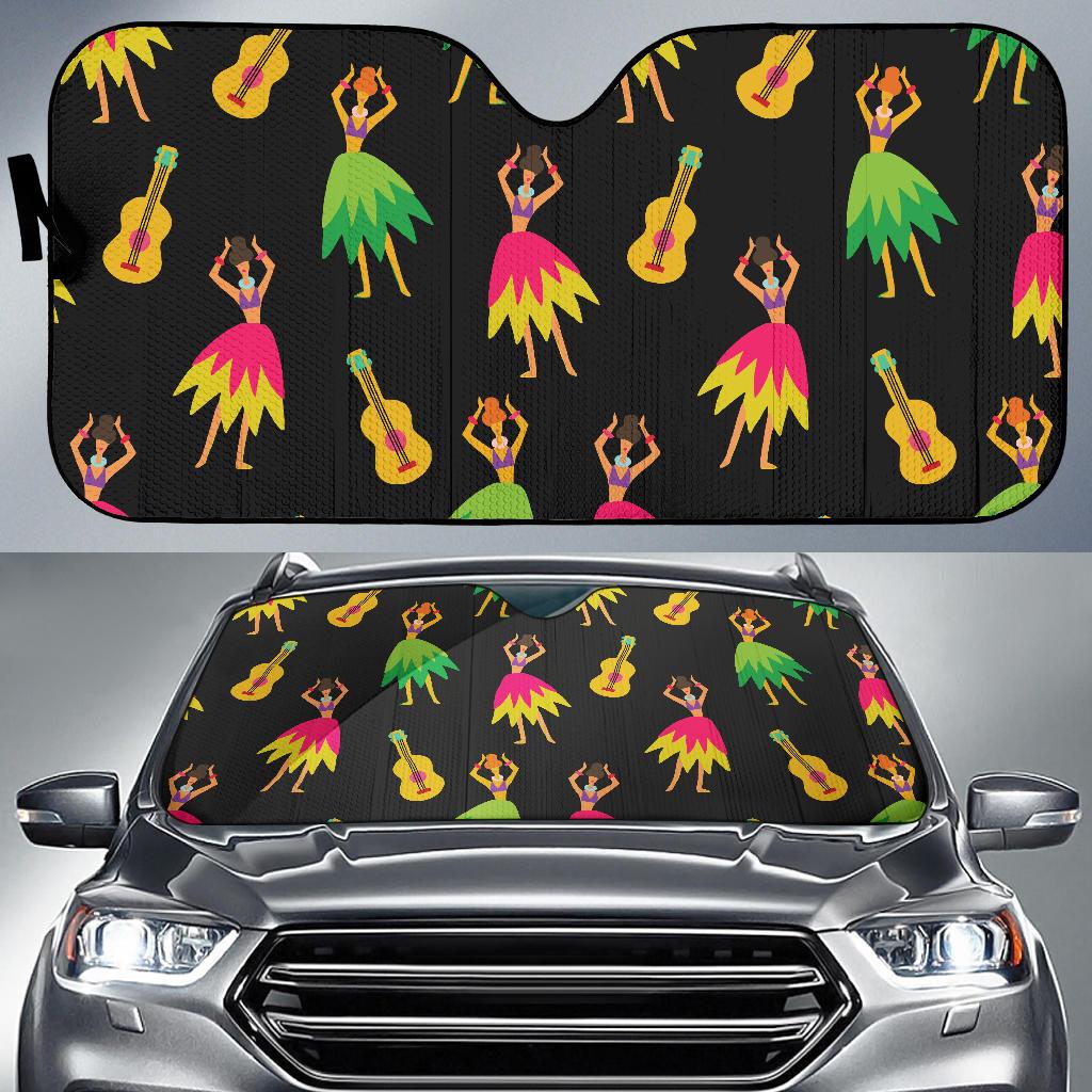 Hula Dancers Hawaiian Girl Pattern Print Design 03 Car Sun Shades-JORJUNE.COM