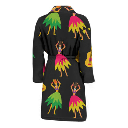 Hula Dancers Hawaiian Girl Pattern Print Design 03 Men Bathrobe-JORJUNE.COM