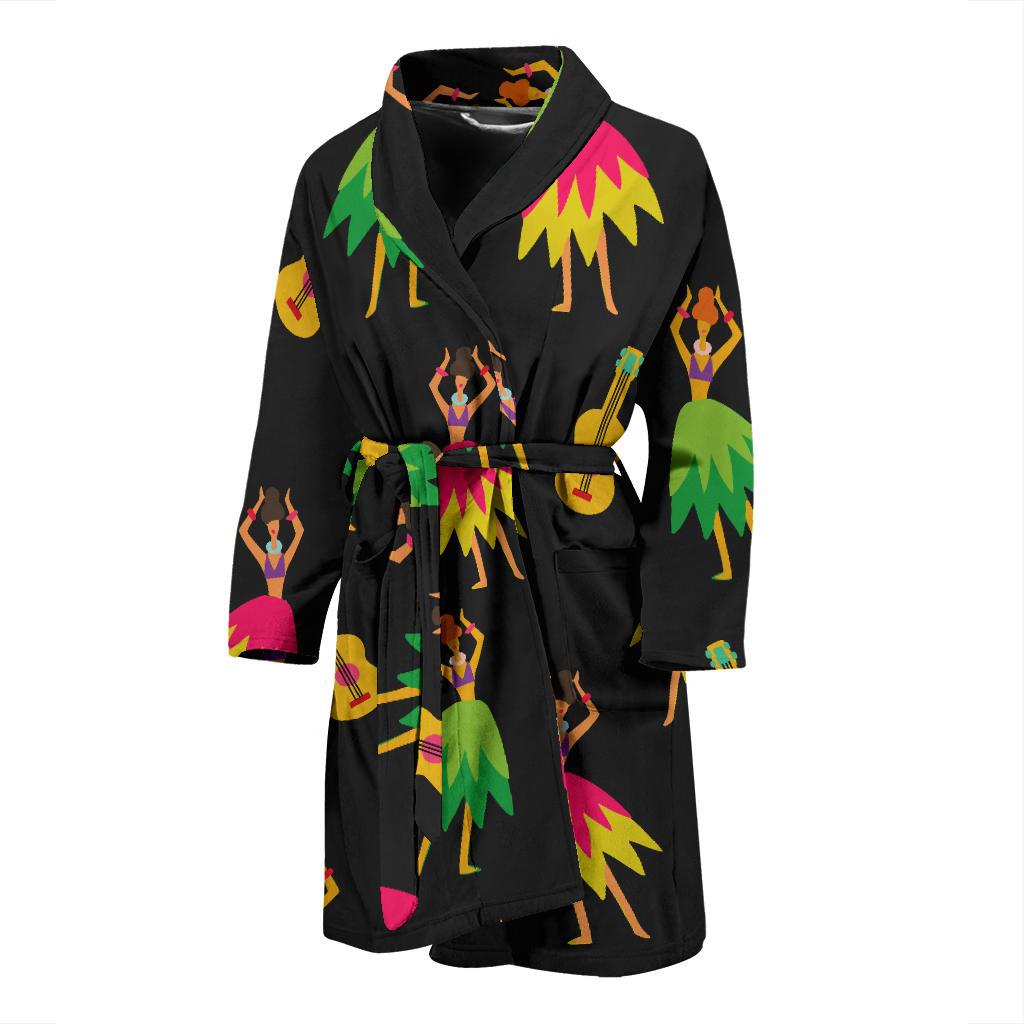 Hula Dancers Hawaiian Girl Pattern Print Design 03 Men Bathrobe-JORJUNE.COM