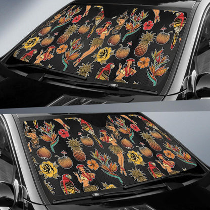Hula Dancers Hawaiian Style Pattern Print Design 02 Car Sun Shades-JORJUNE.COM
