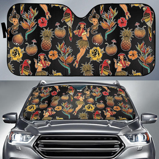 Hula Dancers Hawaiian Style Pattern Print Design 02 Car Sun Shades-JORJUNE.COM