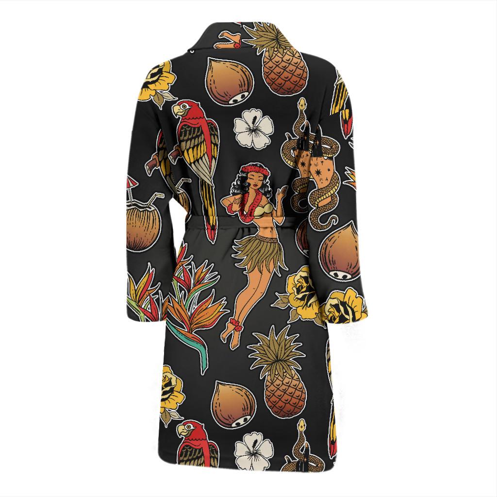 Hula Dancers Hawaiian Style Pattern Print Design 02 Men Bathrobe-JORJUNE.COM